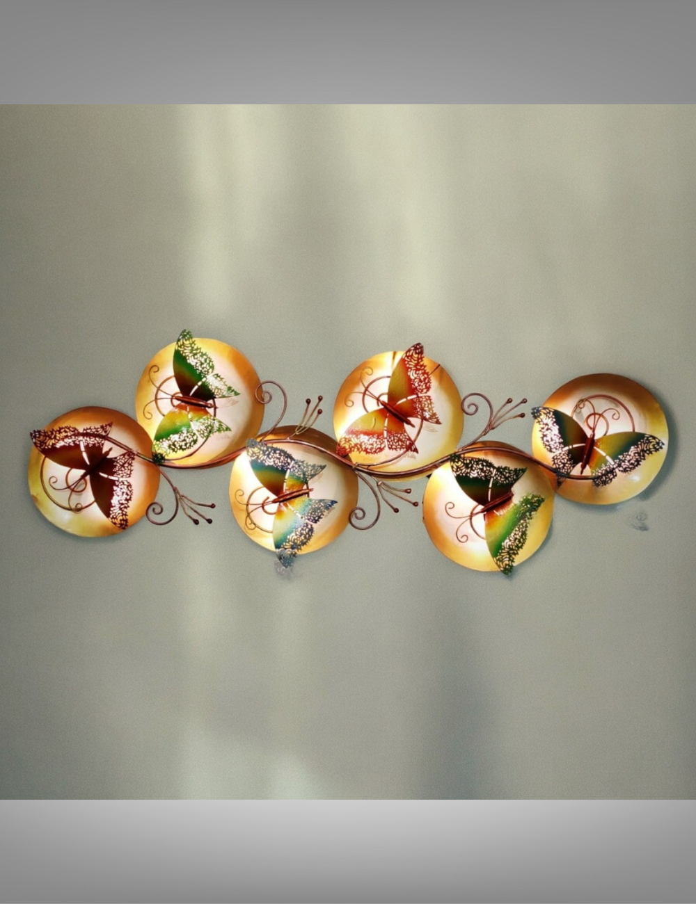 Multicolour Butterflies In Each Round Panels Metal Wall Decor 22*49 inches