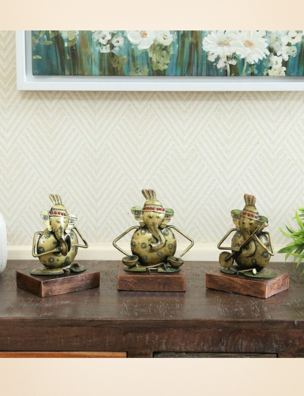Musical Ganesha Set of 3 Metal Showpiece