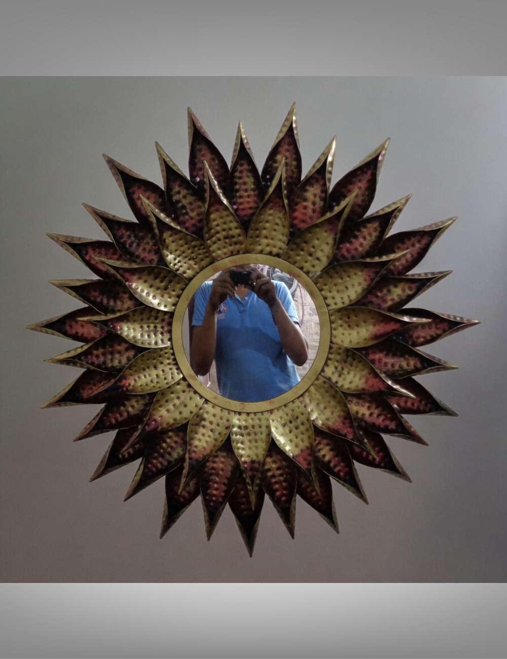 Red and Gold Flower Mirror Metal Wall Decor 36 inches