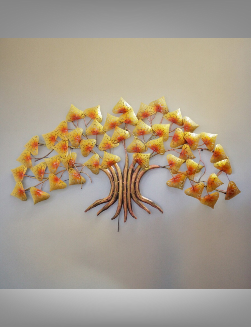 Pearl Yellow Leaves Tree LED Metal Wall Decor 3*5 feet