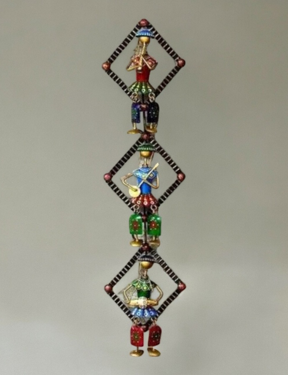 Three Man Sitting in Vertical Black Diamond Frame Metal Wall Decor