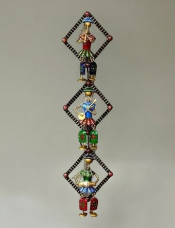 Three Man Sitting in Vertical Black Diamond Frame Metal Wall Decor