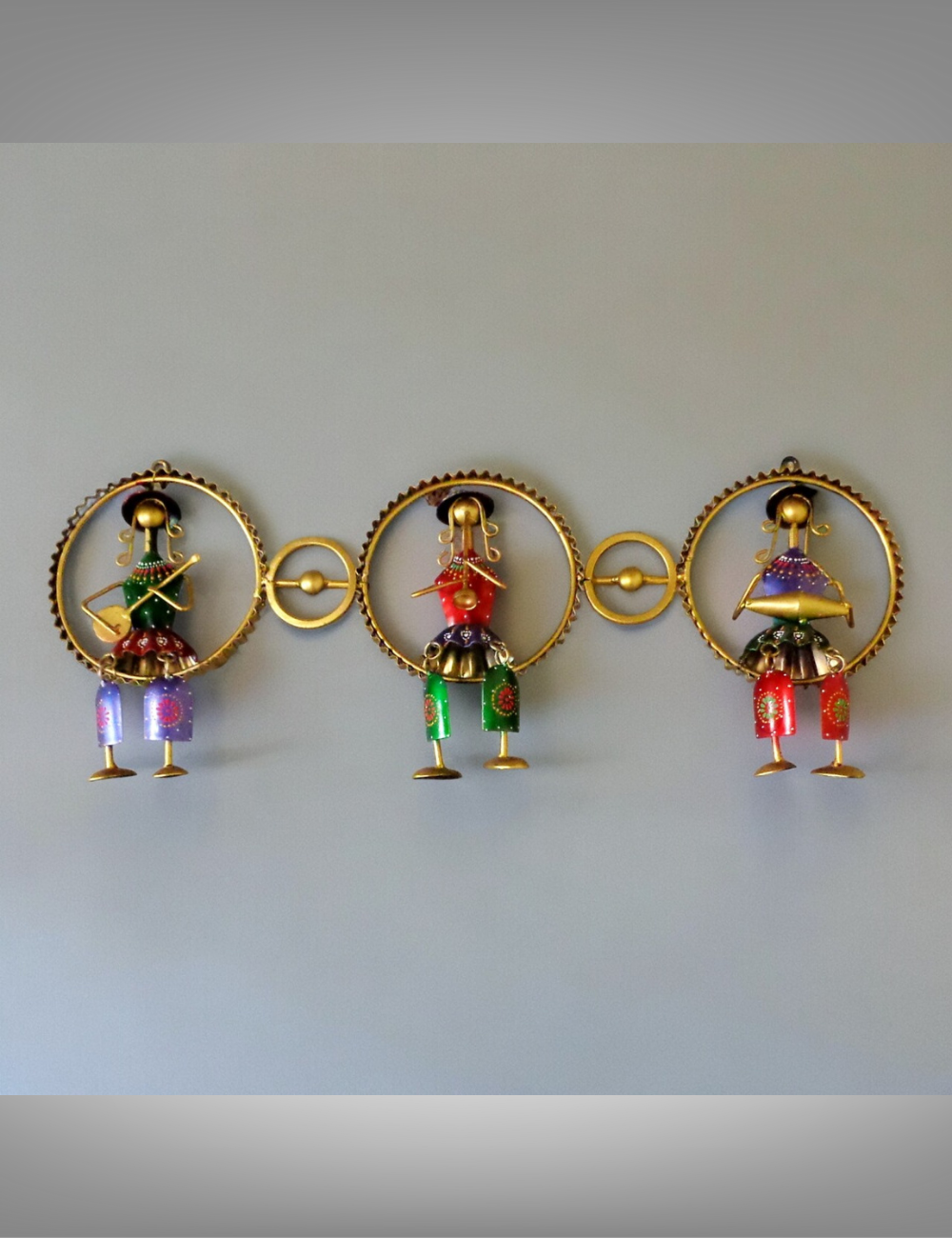 Three Man Sitting in Horizontal Yellow Circle Frame Metal Wall Decor