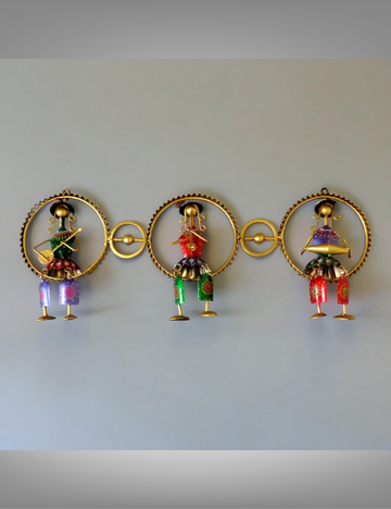 Three Man Sitting in Horizontal Yellow Circle Frame Metal Wall Decor