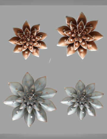 Silver and Copper Flower Set of 4 Metal Wall Decor