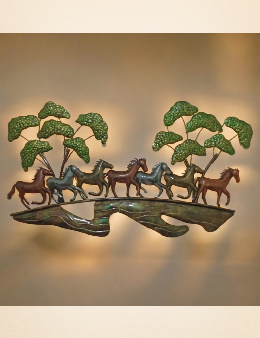 Seven Horses With Tree LED Metal Wall Decor 48*32 inches