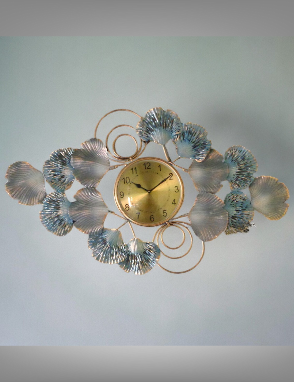 Silver and Blue Floral Clock Metal Wall Decor 40*26 Inches