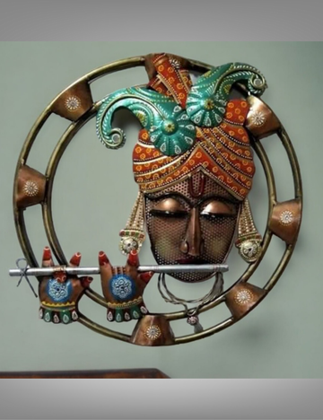 Krishna With Flute LED Circle Panel Metal Wall Decor 18*18 inches