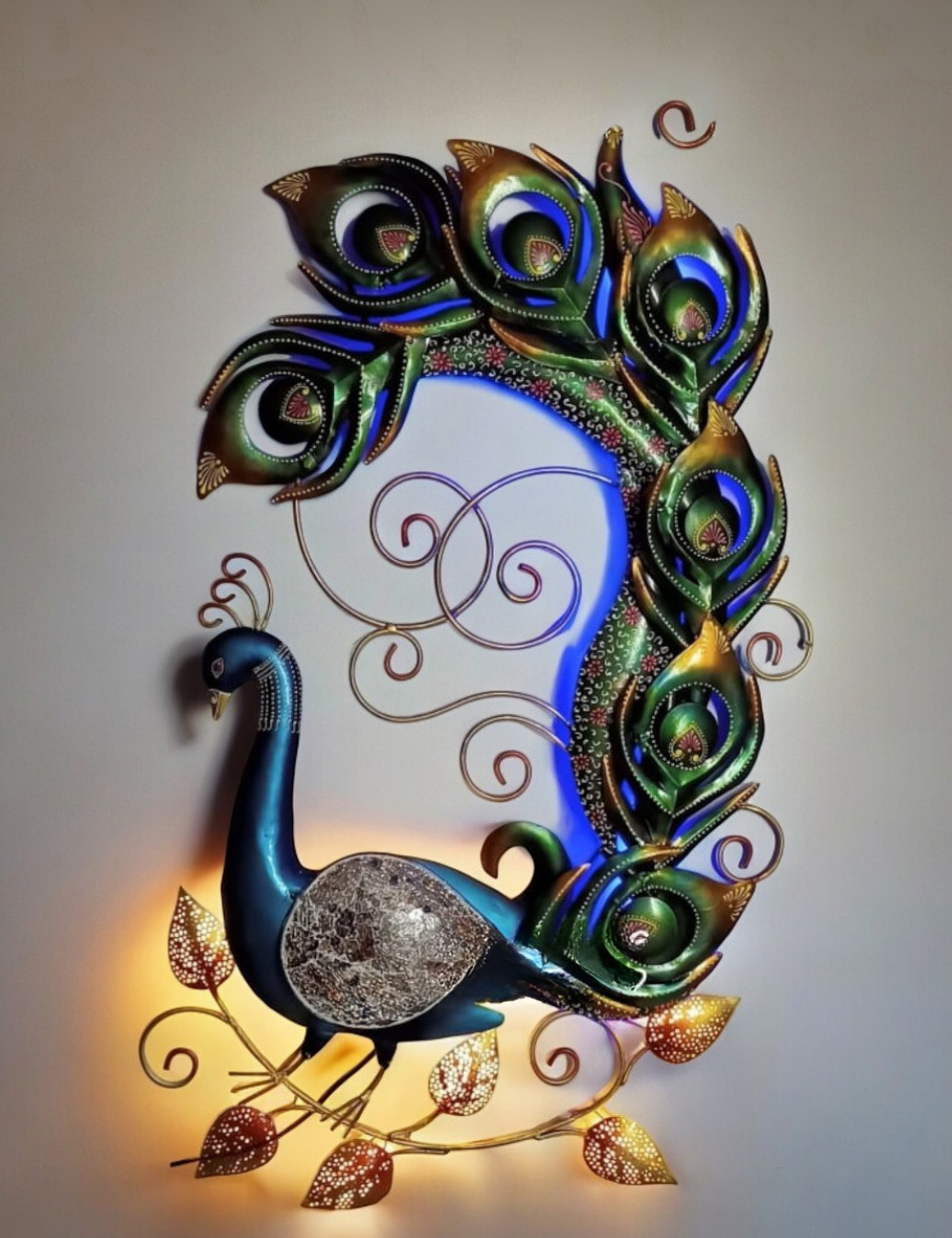 Peacock With Golden Work Metal Wall Decor 24*36 inches