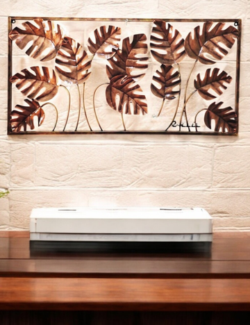 Copper Colour Monstera Leaves in Rectangular Panel Metal Wall Decor 36*18 inches
