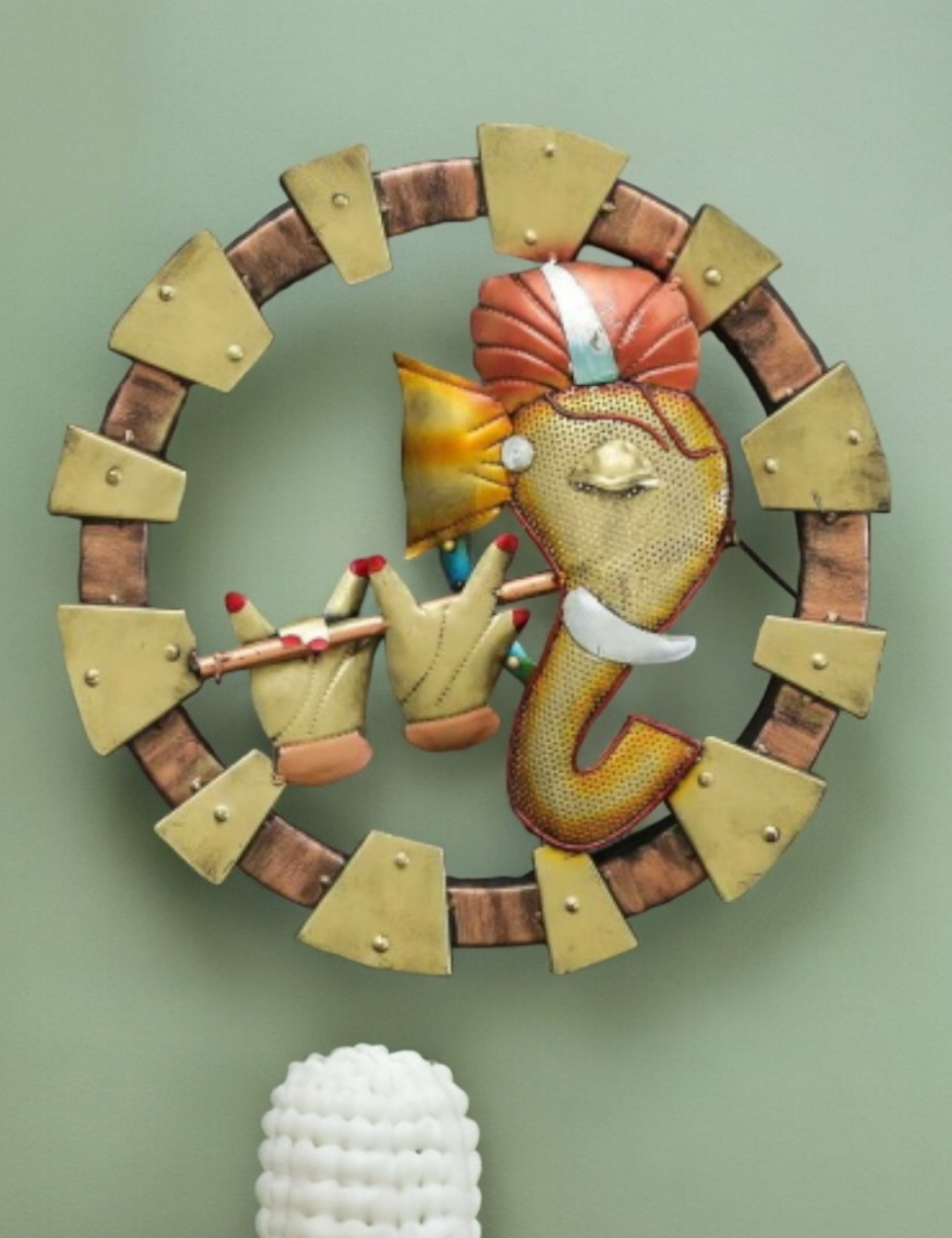 Ganesha With Flute LED Circle Panel Metal Wall Decor 18*18 inches