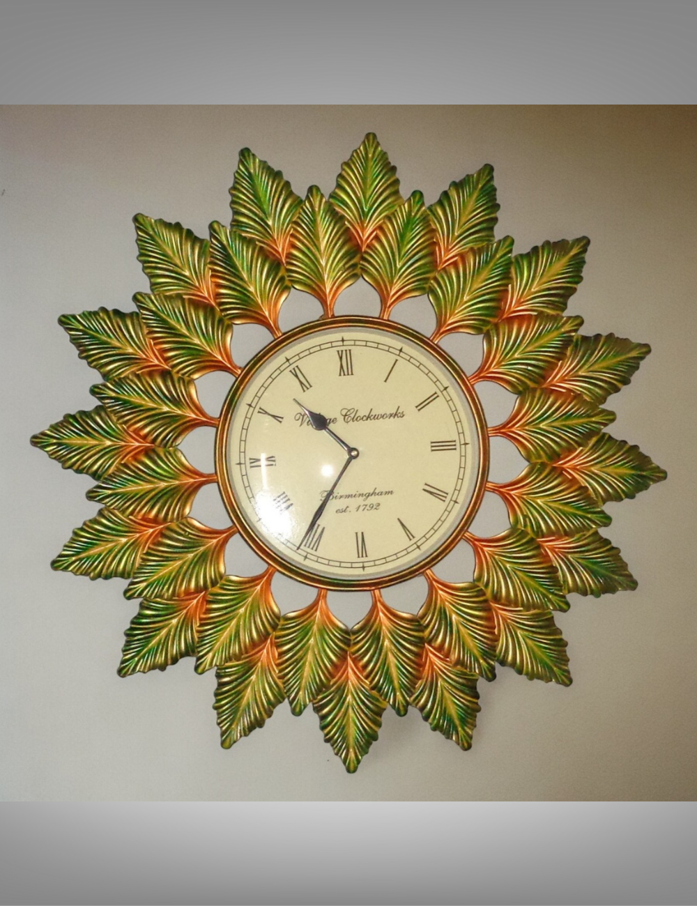Green Leaves Clock Metal Wall Decor 24"