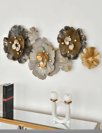 White and Gold Floral LED Metal Panel Wall Decor 50 * 24 inches