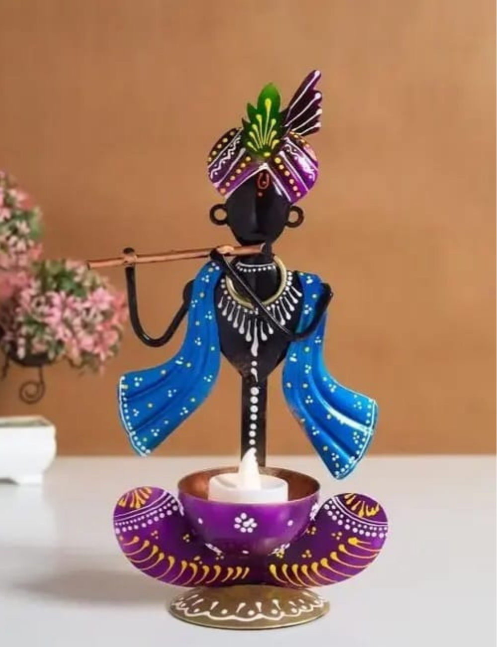 Krishna T-light Holder 12" Blue and Violet