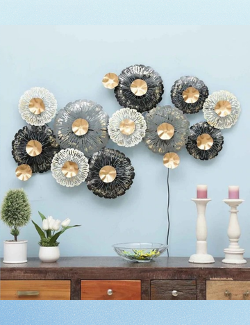 Black and White Flower LED Metal Panel Wall Decor 24 * 48 inches