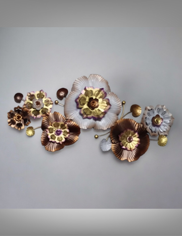 White and Copper Flower Panel Metal Wall Decor