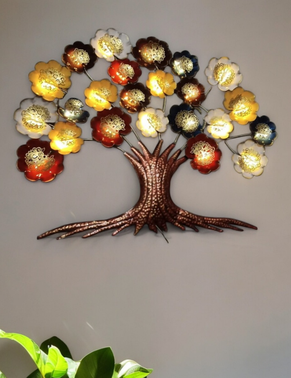Multicolour Flower Tree Metal Wall Decor 60"