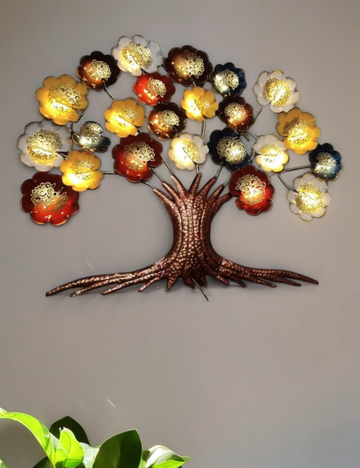 Multicolour Flower Tree Metal Wall Decor 60"