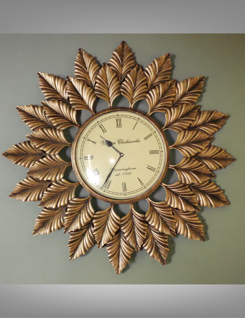 Copper Leaves Clock Metal Wall Decor 24"