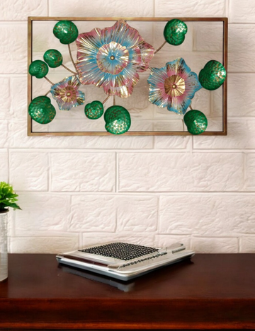 Pink and Blue Floral Rectangular Metal Panel Wall Decor 36*21 inches