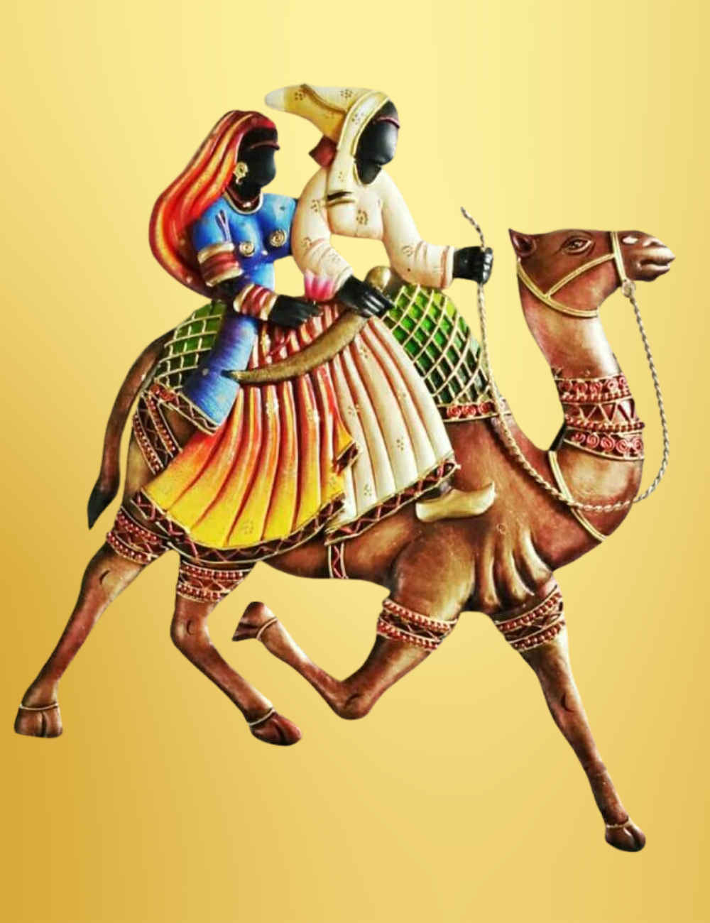 Rajasthani Couples on Camel Iron Wall Decor 15*18 Inches