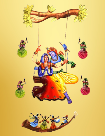 Jhula Radha Krishna Combo Iron Wall Decor 48*36 Inches