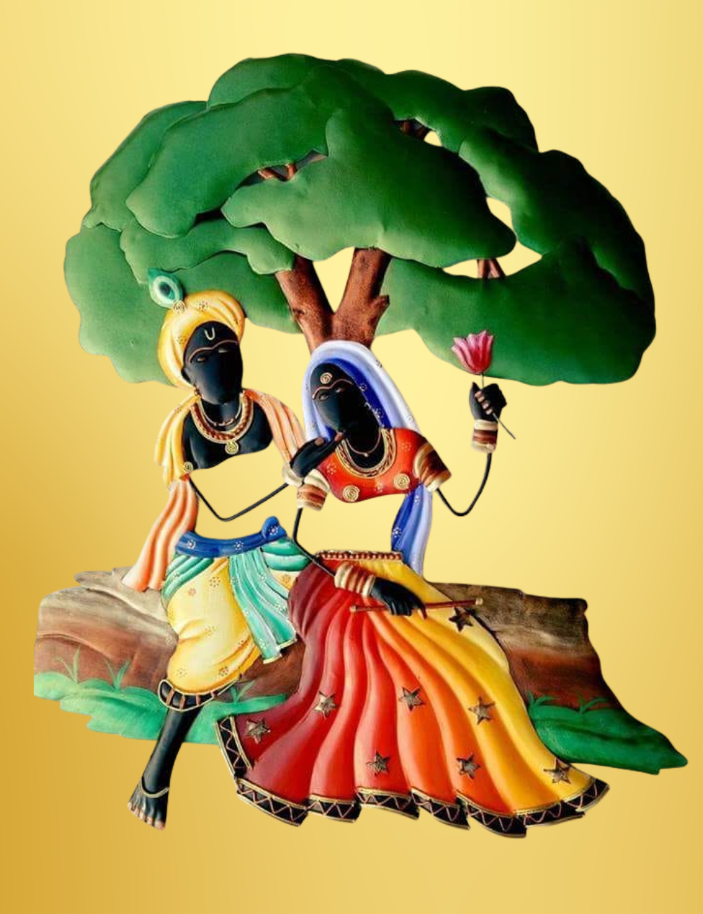 Radha Krishna Under Tree Iron Wall Decor 24*30 Inches