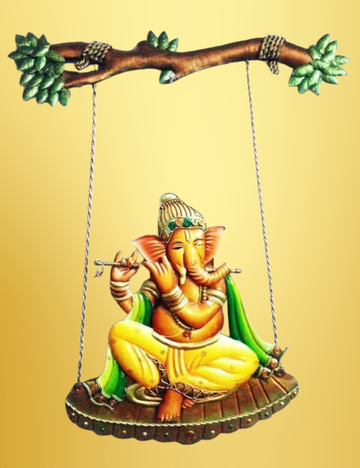 Flute Ganesha Jhula Iron Wall Decor 12*24 Inches