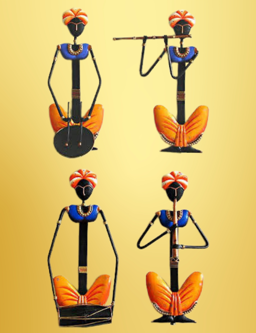 Rajasthani Musical Set Of 4 Iron Wall Decor 12*6 Inches