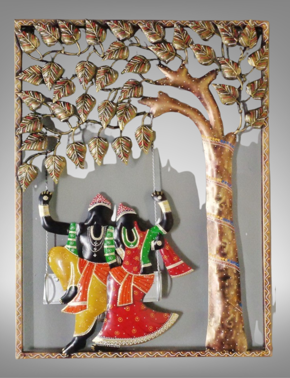 Jhula Radha Krishna With Tree Metal Wall Decor 23*30 inches