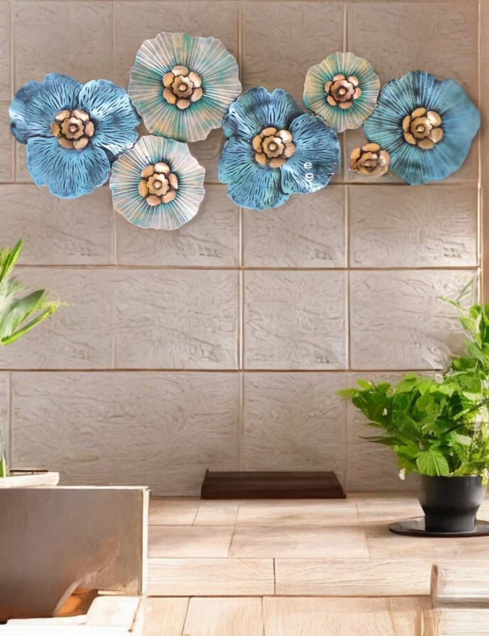 Blue and White Floral LED Metal Wall Decor 48*20 inches